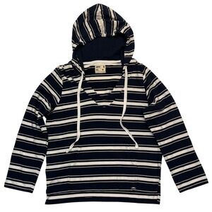 Jetty Marine Supply Co Navy White Striped Nautical 100% Cotton Hoodie Top Size M